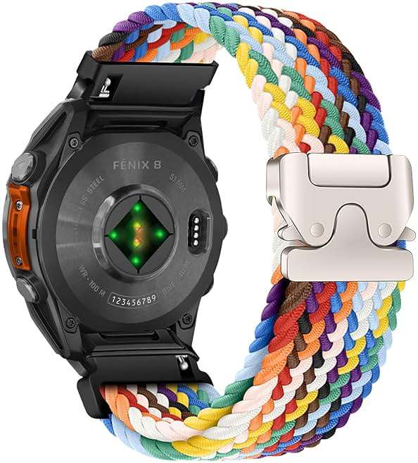 Nylon Braided Watch Band for Garmin Quatix 8/Tactix 8 / Fenix 8 Pro/Fenix 8 (51 mm)/Fenix 7X Pro Solar/7X Pro/7X Solar, Secure Parachute-Style Buckle Strap for Garmin QuickFit 26mm, Rainbow - Image 1