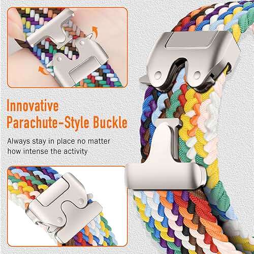 Nylon Braided Watch Band for Garmin Quatix 8/Tactix 8 / Fenix 8 Pro/Fenix 8 (51 mm)/Fenix 7X Pro Solar/7X Pro/7X Solar, Secure Parachute-Style Buckle Strap for Garmin QuickFit 26mm, Rainbow - Image 2