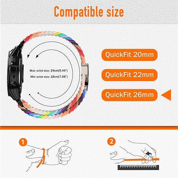Nylon Braided Watch Band for Garmin Quatix 8/Tactix 8 / Fenix 8 Pro/Fenix 8 (51 mm)/Fenix 7X Pro Solar/7X Pro/7X Solar, Secure Parachute-Style Buckle Strap for Garmin QuickFit 26mm, Rainbow - Image 4