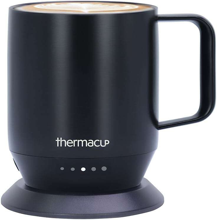 THERMACUP Premium Self Heating Coffee Mug, Temperature Controlled Heated Cup, Long Battery Life, Portable Electric Mug Warmer, Stainless Steel, Gift for Coffee Lovers, Home & Office (Black) - Image 1