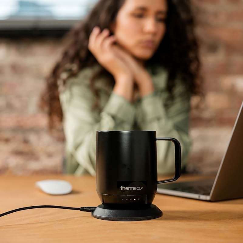 THERMACUP Premium Self Heating Coffee Mug, Temperature Controlled Heated Cup, Long Battery Life, Portable Electric Mug Warmer, Stainless Steel, Gift for Coffee Lovers, Home & Office (Black) - Image 2