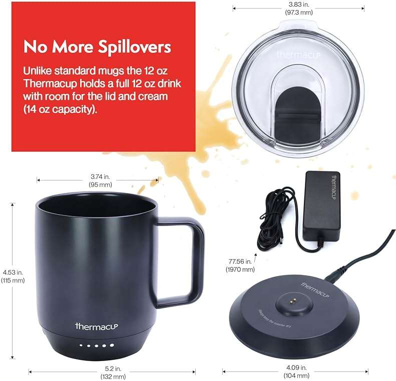 THERMACUP Premium Self Heating Coffee Mug, Temperature Controlled Heated Cup, Long Battery Life, Portable Electric Mug Warmer, Stainless Steel, Gift for Coffee Lovers, Home & Office (Black) - Image 3