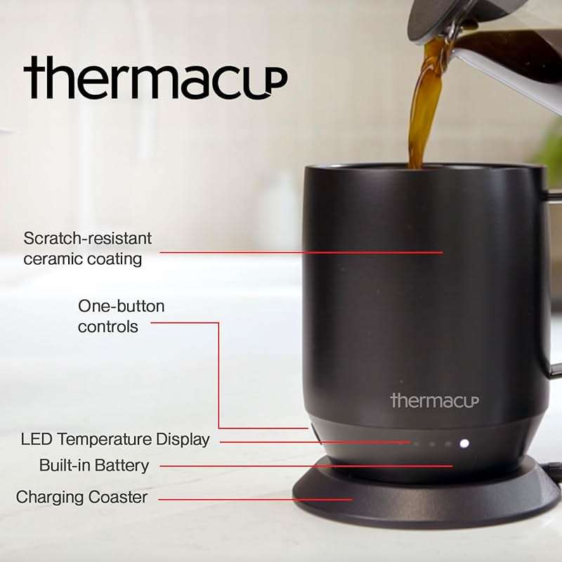 THERMACUP Premium Self Heating Coffee Mug, Temperature Controlled Heated Cup, Long Battery Life, Portable Electric Mug Warmer, Stainless Steel, Gift for Coffee Lovers, Home & Office (Black) - Image 5