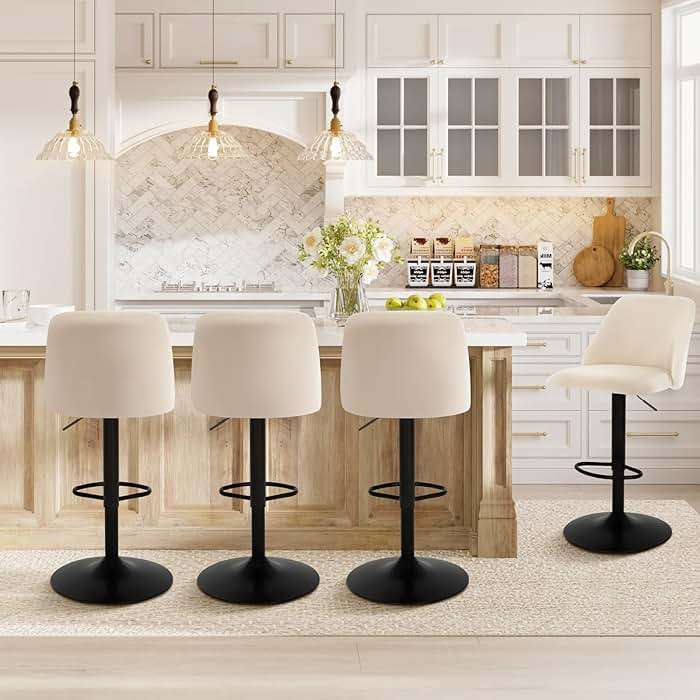 COLAMY Bar Stools Set of 4, Modern Swivel Bar Chairs, Adjustable Upholstered Barstools Counter Height with Full Backrest for Bar, Dining Room, Kitchen Island, Beige - Image 1