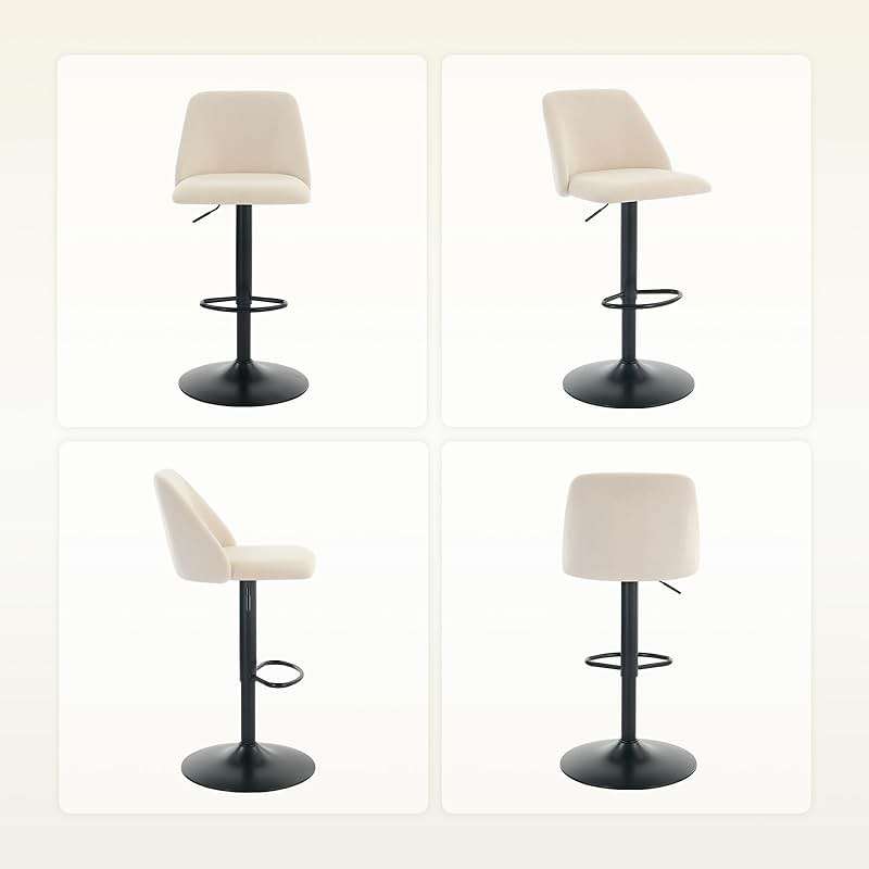 COLAMY Bar Stools Set of 4, Modern Swivel Bar Chairs, Adjustable Upholstered Barstools Counter Height with Full Backrest for Bar, Dining Room, Kitchen Island, Beige - Image 11
