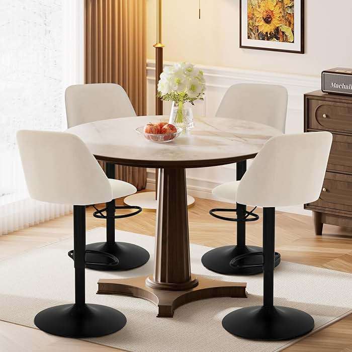 COLAMY Bar Stools Set of 4, Modern Swivel Bar Chairs, Adjustable Upholstered Barstools Counter Height with Full Backrest for Bar, Dining Room, Kitchen Island, Beige - Image 6