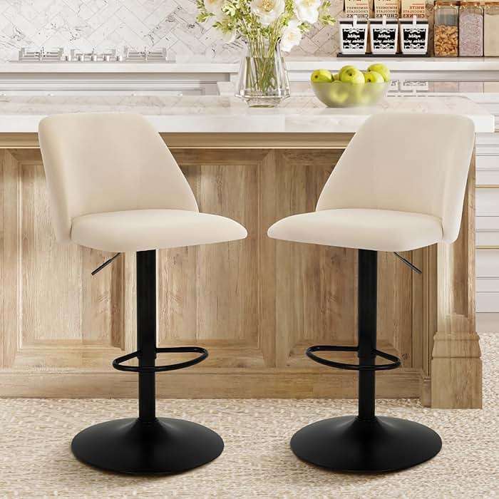 COLAMY Bar Stools Set of 4, Modern Swivel Bar Chairs, Adjustable Upholstered Barstools Counter Height with Full Backrest for Bar, Dining Room, Kitchen Island, Beige - Image 8