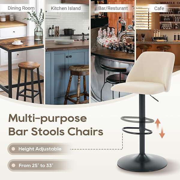 COLAMY Bar Stools Set of 4, Modern Swivel Bar Chairs, Adjustable Upholstered Barstools Counter Height with Full Backrest for Bar, Dining Room, Kitchen Island, Beige - Image 10