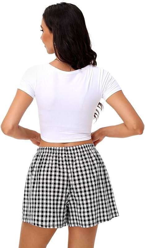 Bonuci 2 Pack Women Boxer Shorts Cotton Y2k Lounge Sleep Gingham Pj Summer Casual Pajama Y2k Beach Bottoms with Pockets - Image 2