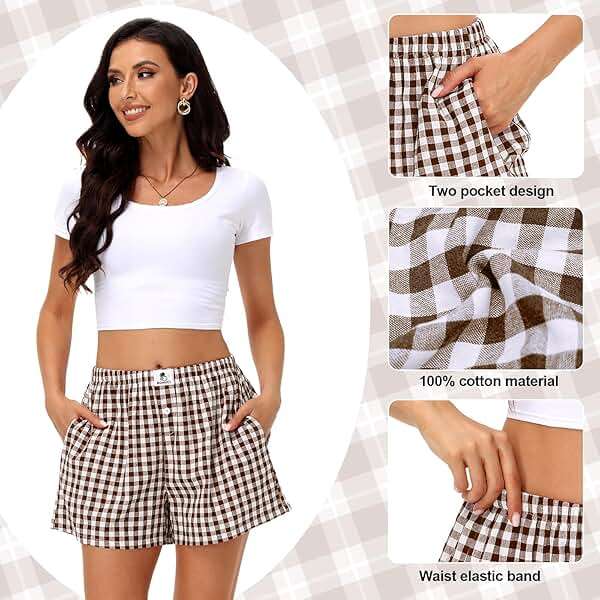 Bonuci 2 Pack Women Boxer Shorts Cotton Y2k Lounge Sleep Gingham Pj Summer Casual Pajama Y2k Beach Bottoms with Pockets - Image 4