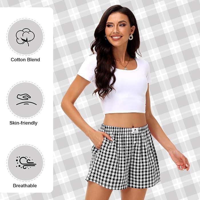 Bonuci 2 Pack Women Boxer Shorts Cotton Y2k Lounge Sleep Gingham Pj Summer Casual Pajama Y2k Beach Bottoms with Pockets - Image 5