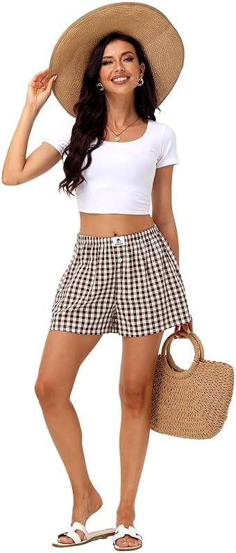 Bonuci 2 Pack Women Boxer Shorts Cotton Y2k Lounge Sleep Gingham Pj Summer Casual Pajama Y2k Beach Bottoms with Pockets - Image 8