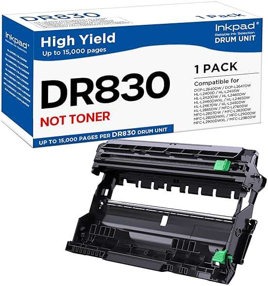 DR830 Drum Unit Replacement for Brother DR-830 830 to use with HL-L2460DW DCP-L2640DW HL-L2480DW MFC-L2807DW MFC-L2820DW MFC-L2820DWXL Printers (1 Pack, No Toner) - Image 1