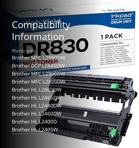 DR830 Drum Unit Replacement for Brother DR-830 830 to use with HL-L2460DW DCP-L2640DW HL-L2480DW MFC-L2807DW MFC-L2820DW MFC-L2820DWXL Printers (1 Pack, No Toner) - Image 3