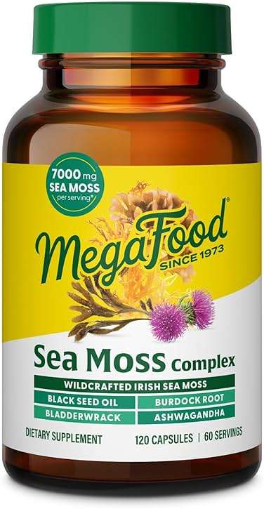 MegaFood Sea Moss Complex - Irish Sea Moss 7000mg Per Serving Plus Black Seed Oil, Burdock Root, Bladderwrack & Ashwagandha - Vegan Gut Health & Immune Support Supplement, 120 Capsules, 60 Servings - Image 1