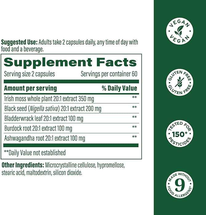 MegaFood Sea Moss Complex - Irish Sea Moss 7000mg Per Serving Plus Black Seed Oil, Burdock Root, Bladderwrack & Ashwagandha - Vegan Gut Health & Immune Support Supplement, 120 Capsules, 60 Servings - Image 2
