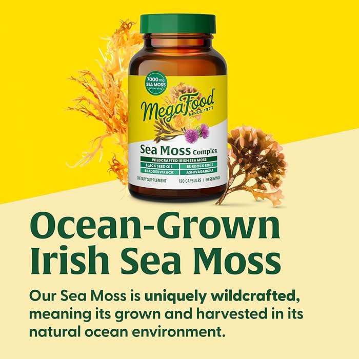 MegaFood Sea Moss Complex - Irish Sea Moss 7000mg Per Serving Plus Black Seed Oil, Burdock Root, Bladderwrack & Ashwagandha - Vegan Gut Health & Immune Support Supplement, 120 Capsules, 60 Servings - Image 5