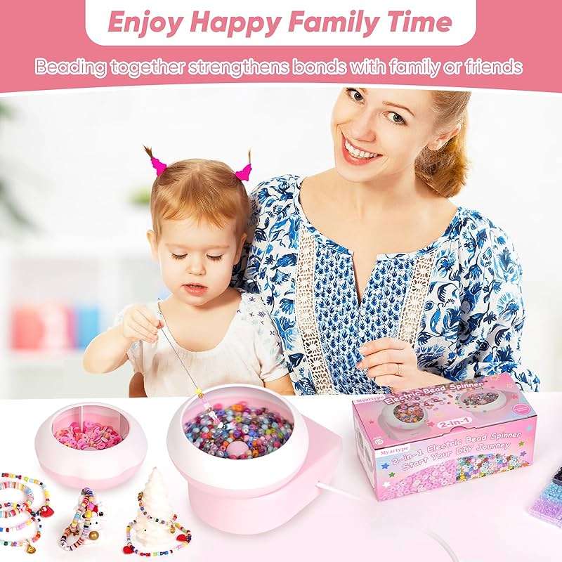 Myartype Clay Bead Spinner and Seed Bead Spinner, 2-in-1 Electric Bead Spinner for Jewelry Making, Bracelet Spinner and Necklace Making Machine with Needles and Thread (Pink), (Beads Not Included) - Image 5