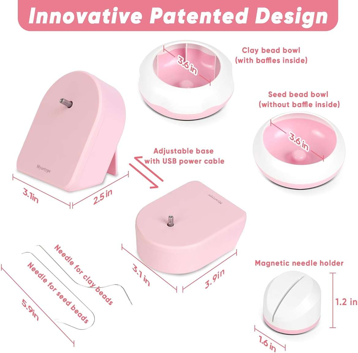 Myartype Clay Bead Spinner and Seed Bead Spinner, 2-in-1 Electric Bead Spinner for Jewelry Making, Bracelet Spinner and Necklace Making Machine with Needles and Thread (Pink), (Beads Not Included) - Image 7