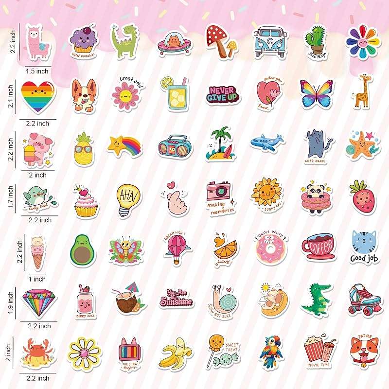 RINOLY 100 PCS Water Bottle Stickers for Kids, Cute Sticker for Girls,Stocking Stuffers Waterproof Vinyl Kawaii Stickers for Water Bottles,Skateboard,Laptop,Girls Boys Classroom Prizes - Image 3