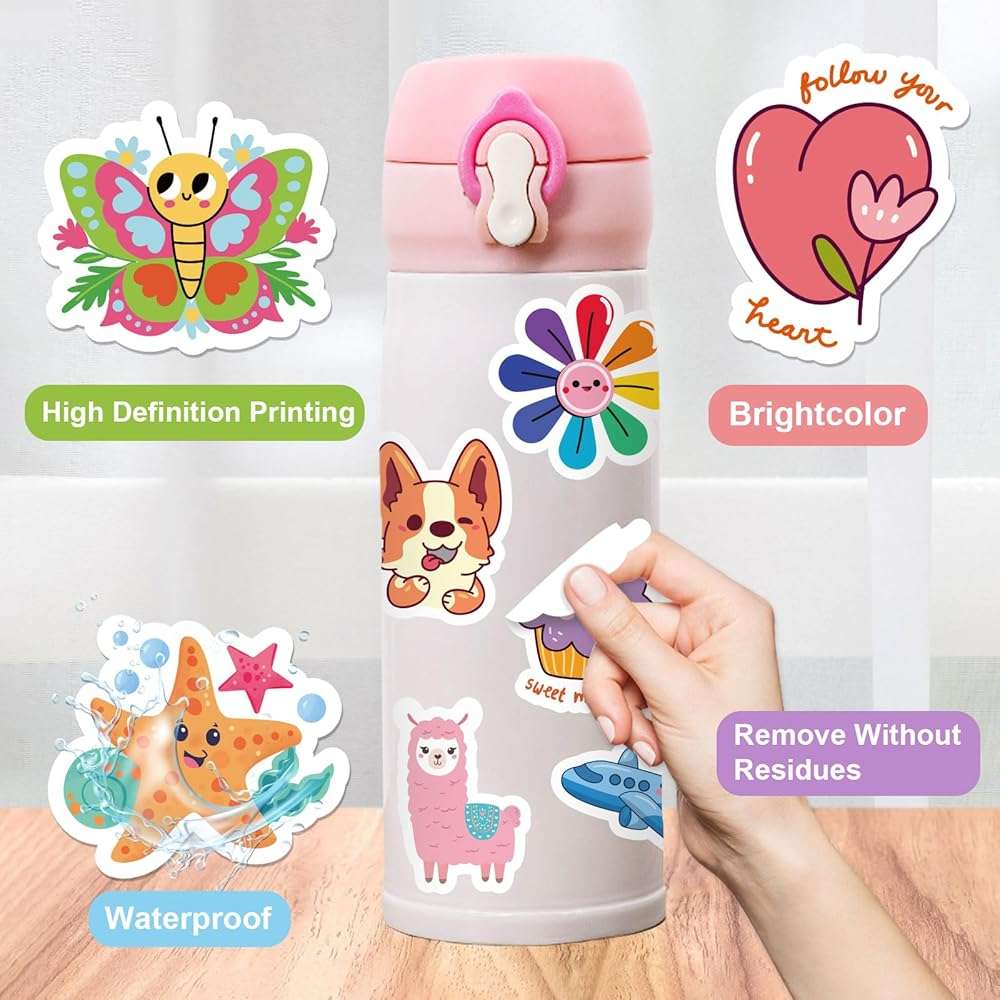 RINOLY 100 PCS Water Bottle Stickers for Kids, Cute Sticker for Girls,Stocking Stuffers Waterproof Vinyl Kawaii Stickers for Water Bottles,Skateboard,Laptop,Girls Boys Classroom Prizes - Image 4