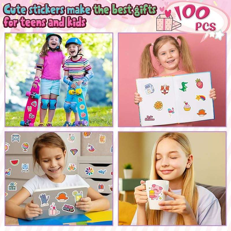 RINOLY 100 PCS Water Bottle Stickers for Kids, Cute Sticker for Girls,Stocking Stuffers Waterproof Vinyl Kawaii Stickers for Water Bottles,Skateboard,Laptop,Girls Boys Classroom Prizes - Image 5