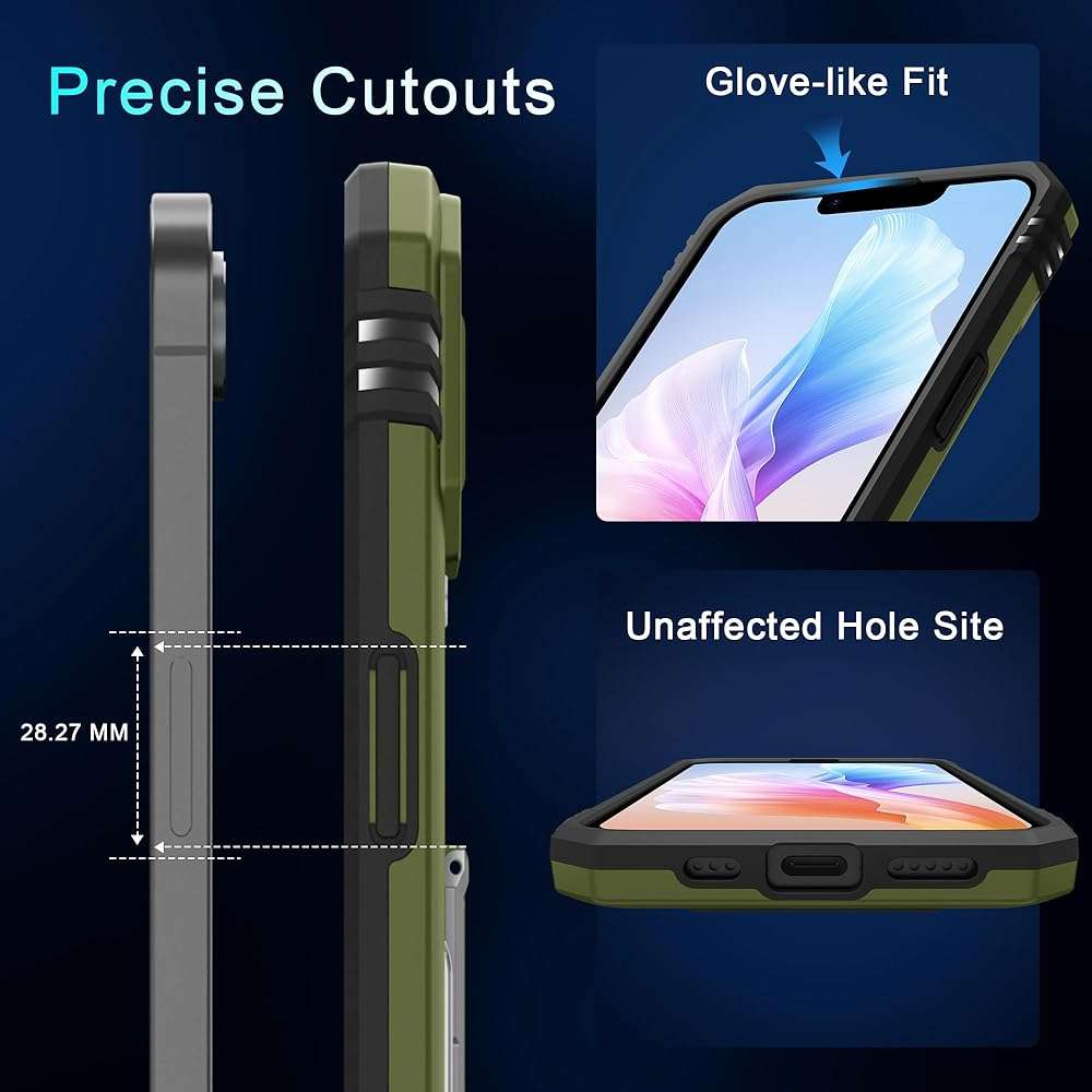 DEERLAMN Case for iPhone 17e/iPhone 16e 6.1-Inch with Slide Camera Cover+Screen Protector (2 Packs), Rotated Ring Kickstand Military Grade Shockproof Protective Cover-Olive Green - Image 6