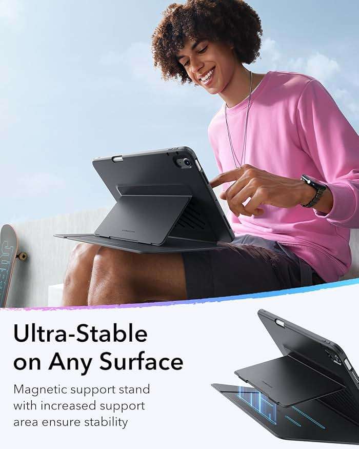ESR for iPad Air 11 Inch Case M4/M3/M2 (2026/2025/2024), iPad Air 5th/4th Gen Case (2022/2020), Vertical Stand Cover with Pencil Holder, Ultra-Stable Cover, Multi Stand Angles, Flip Series, Black - Image 5