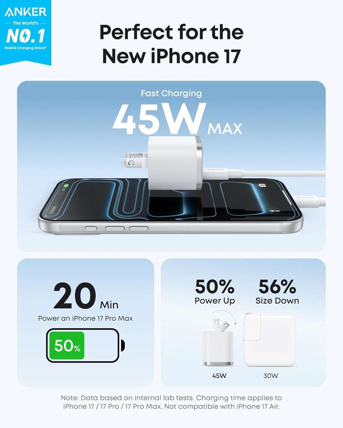 Anker iPhone Charger Fast Charging, 45W Type C Charger with 6 FT Fast Charging Cable, Compact and Foldable Plug USB C Charger Block for iPhone 17 Series, MacBook, Pixel 9, iPad and More - Image 2