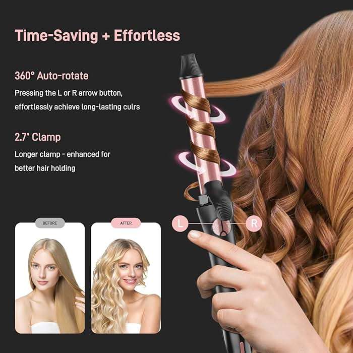 Rotating Curling Iron - 3 in1 Automatic Curling Iron with Interchangeable CurlingWand, 3/4, 1 1/4, 1 Inch CurlingIron for Lasting Beach Waves, Adjustable Temp, Instant Heat, Dual Voltage (Black) - Image 2
