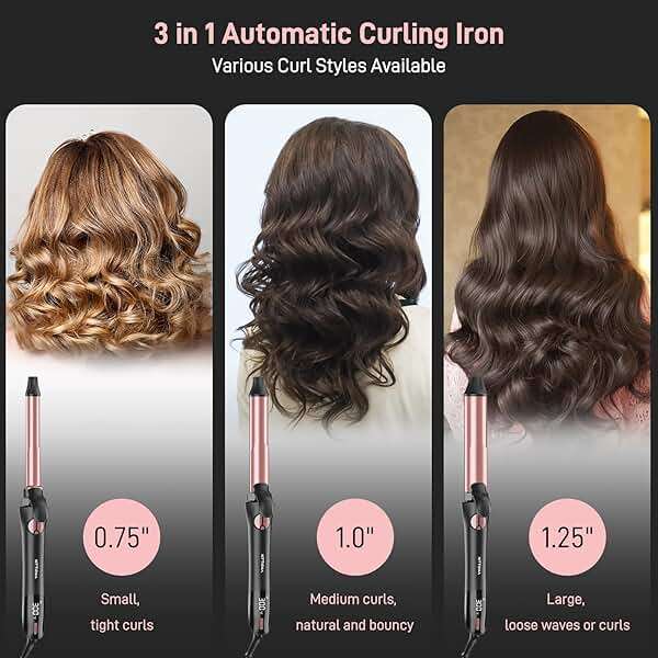 Rotating Curling Iron - 3 in1 Automatic Curling Iron with Interchangeable CurlingWand, 3/4, 1 1/4, 1 Inch CurlingIron for Lasting Beach Waves, Adjustable Temp, Instant Heat, Dual Voltage (Black) - Image 3