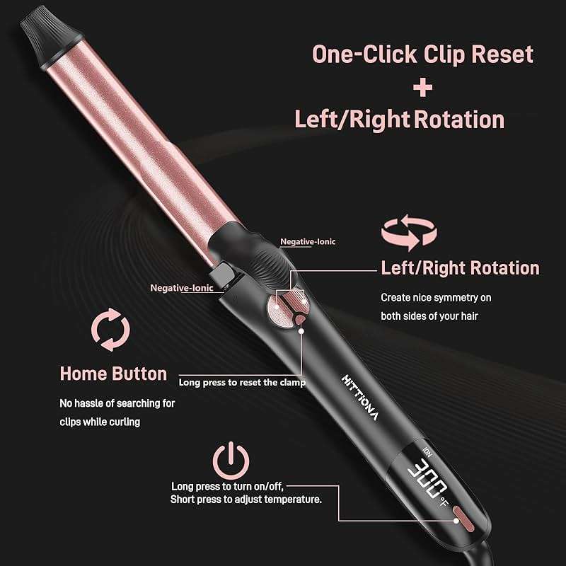 Rotating Curling Iron - 3 in1 Automatic Curling Iron with Interchangeable CurlingWand, 3/4, 1 1/4, 1 Inch CurlingIron for Lasting Beach Waves, Adjustable Temp, Instant Heat, Dual Voltage (Black) - Image 4