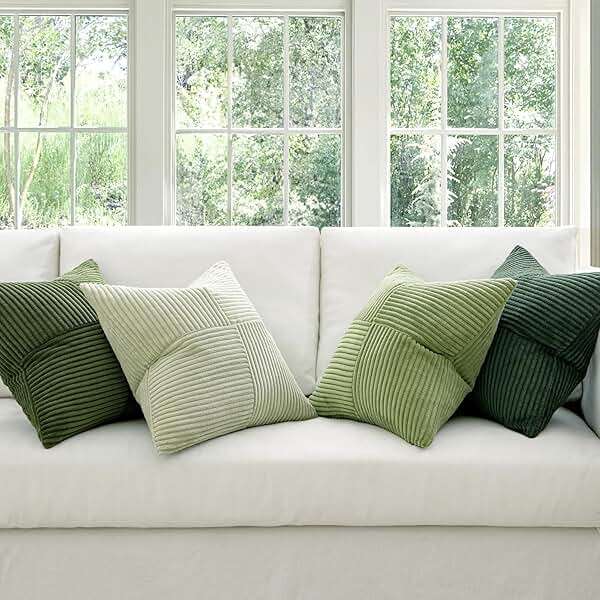 MIULEE Spring Green Decorative Throw Pillow Covers 18x18 Inch Set of 4 Boho Farmhouse Cushion Covers Mordern Nordic Pillow Cases Soft Corduroy Gradient Home Decor for Couch Sofa Living Room Bed - Image 2