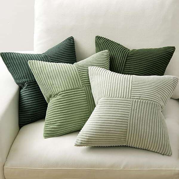 MIULEE Spring Green Decorative Throw Pillow Covers 18x18 Inch Set of 4 Boho Farmhouse Cushion Covers Mordern Nordic Pillow Cases Soft Corduroy Gradient Home Decor for Couch Sofa Living Room Bed - Image 3