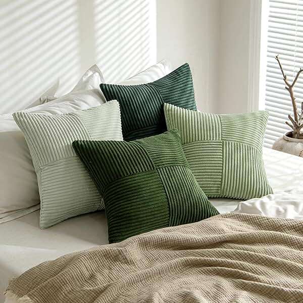MIULEE Spring Green Decorative Throw Pillow Covers 18x18 Inch Set of 4 Boho Farmhouse Cushion Covers Mordern Nordic Pillow Cases Soft Corduroy Gradient Home Decor for Couch Sofa Living Room Bed - Image 4