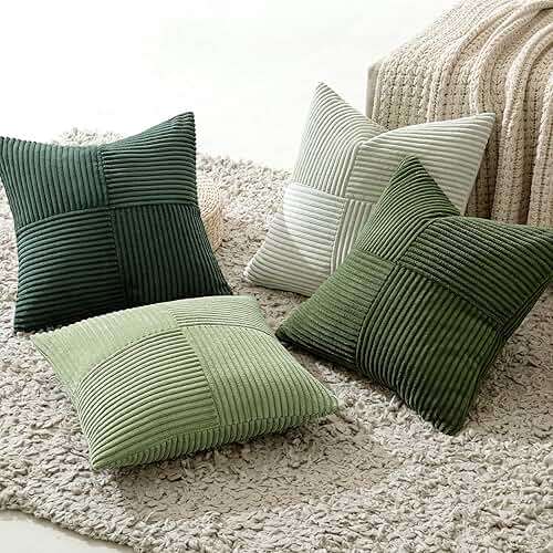 MIULEE Spring Green Decorative Throw Pillow Covers 18x18 Inch Set of 4 Boho Farmhouse Cushion Covers Mordern Nordic Pillow Cases Soft Corduroy Gradient Home Decor for Couch Sofa Living Room Bed - Image 5