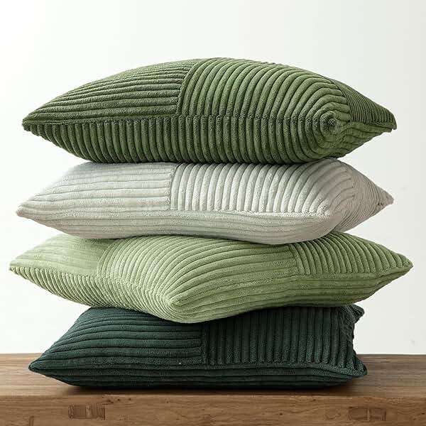 MIULEE Spring Green Decorative Throw Pillow Covers 18x18 Inch Set of 4 Boho Farmhouse Cushion Covers Mordern Nordic Pillow Cases Soft Corduroy Gradient Home Decor for Couch Sofa Living Room Bed - Image 6
