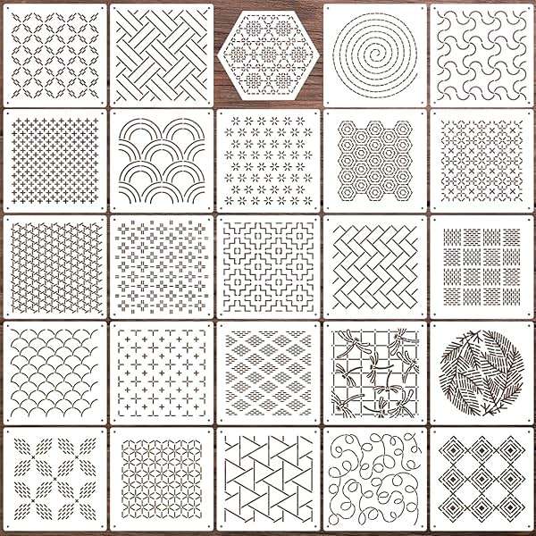 Sashiko Stencil Geometric Sashiko Pattern Template 4.7inch Drawing Line Quilting Stencils for Sewing Hand Quilting Embroidery - Image 1