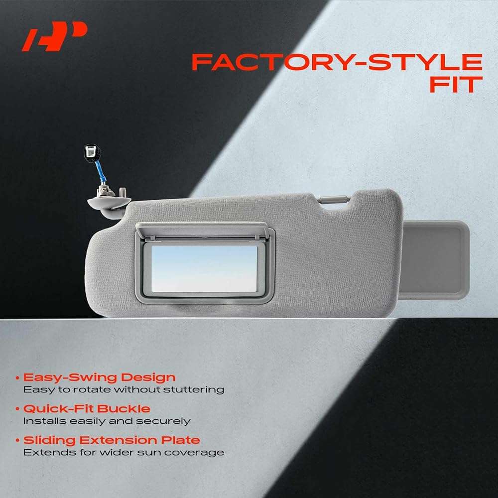 A-Premium Passenger Right Side Sun Visor Compatible with Nissan Sentra 2013 2014 2015 2016 2017 2018 2019, with Vanity Mirror, with Sliding Sun Sisor Sxtension, Gray - Replaces 964003SG8A, 96400-3SG8A - Image 3