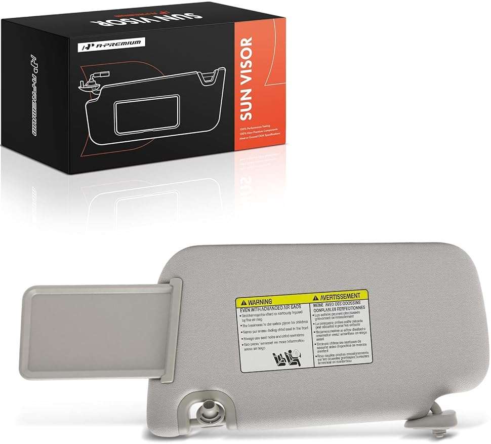A-Premium Passenger Right Side Sun Visor Compatible with Nissan Sentra 2013 2014 2015 2016 2017 2018 2019, with Vanity Mirror, with Sliding Sun Sisor Sxtension, Gray - Replaces 964003SG8A, 96400-3SG8A - Image 10