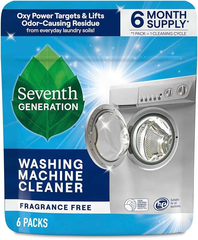 Seventh Generation Washing Machine Cleaner 6 Count Free & Clear Targets Odor-Causing Residue Powered by Oxy Power 4.2 oz - Image 1