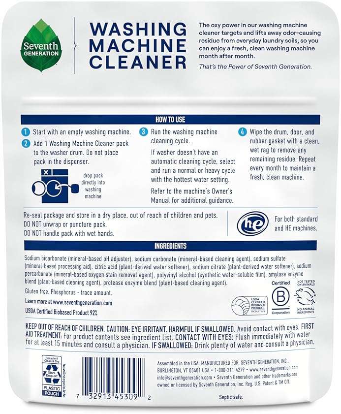 Seventh Generation Washing Machine Cleaner 6 Count Free & Clear Targets Odor-Causing Residue Powered by Oxy Power 4.2 oz - Image 2