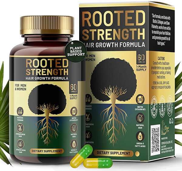Rooted Strength Hair Growth Vitamins – Hair Vitamins for Black Women & Men with DHT Blocker & Collagen, Advanced Biotin for Hair Growth Women, 60 Capsules, 1-Month Supply, for Thicker, Stronger Hair - Image 1