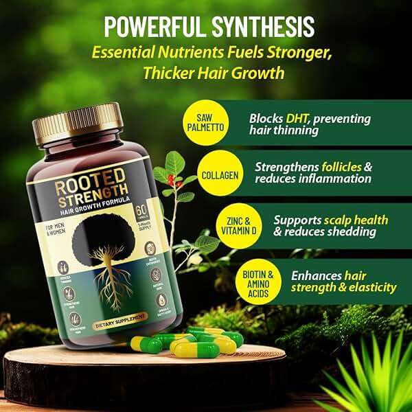 Rooted Strength Hair Growth Vitamins – Hair Vitamins for Black Women & Men with DHT Blocker & Collagen, Advanced Biotin for Hair Growth Women, 60 Capsules, 1-Month Supply, for Thicker, Stronger Hair - Image 2