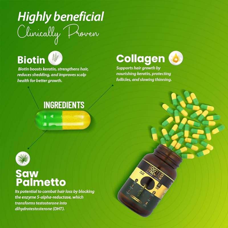 Rooted Strength Hair Growth Vitamins – Hair Vitamins for Black Women & Men with DHT Blocker & Collagen, Advanced Biotin for Hair Growth Women, 60 Capsules, 1-Month Supply, for Thicker, Stronger Hair - Image 3