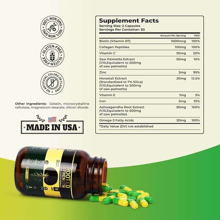 Rooted Strength Hair Growth Vitamins – Hair Vitamins for Black Women & Men with DHT Blocker & Collagen, Advanced Biotin for Hair Growth Women, 60 Capsules, 1-Month Supply, for Thicker, Stronger Hair - Image 7