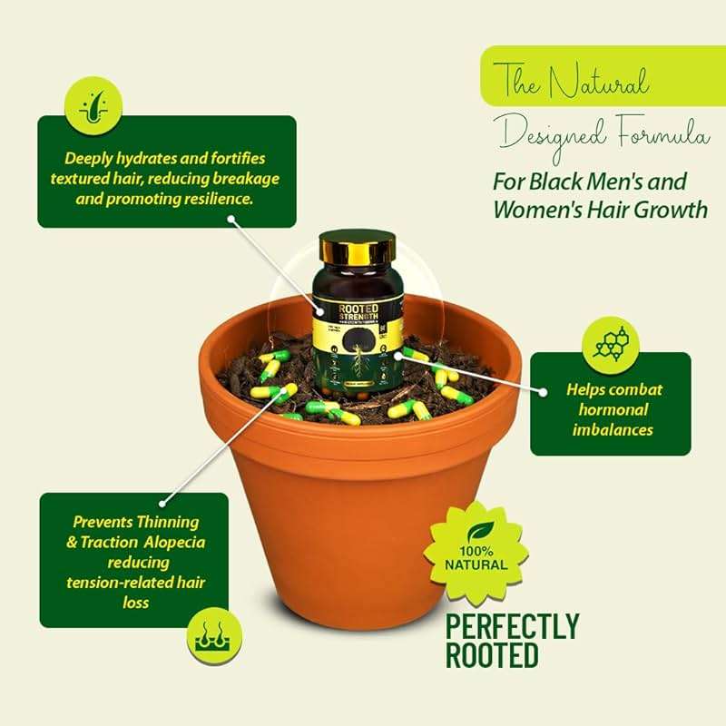 Rooted Strength Hair Growth Vitamins – Hair Vitamins for Black Women & Men with DHT Blocker & Collagen, Advanced Biotin for Hair Growth Women, 60 Capsules, 1-Month Supply, for Thicker, Stronger Hair - Image 9