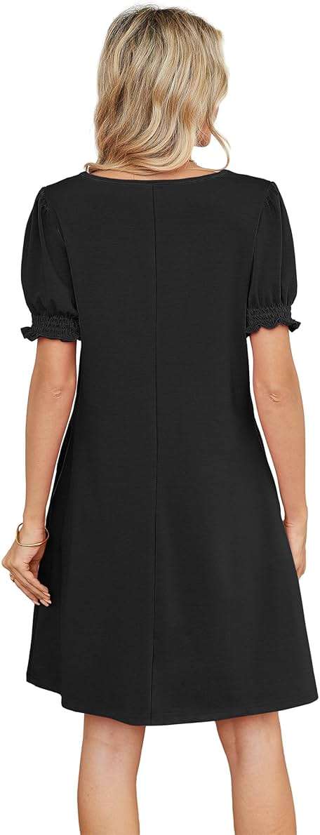 RUMIA Summer Dresses for Women 2025 Casual Cute Square Neck Puff Short Sleeve Dress with Pockets - Image 5