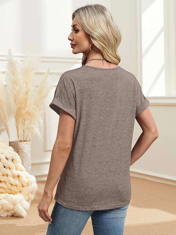 2PCS T Shirts Short Sleeve V Neck Tees Womens Tops Fashion Beach Vacation Clothes 2026 Casual Summer Spring Outfits - Image 2