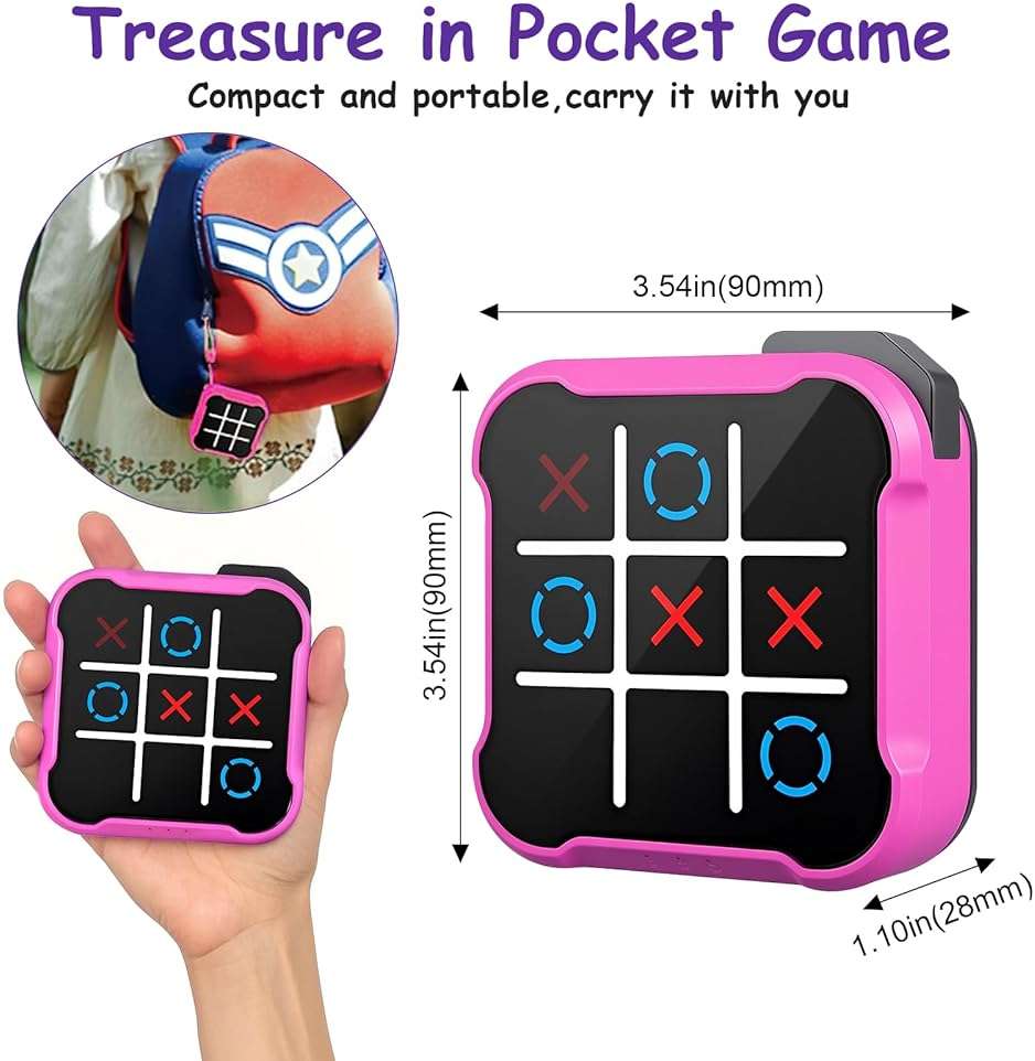 Tic Tac Toe, 4 in 1 Handheld Educational Game Machine, Electronic Tic Tac Toe Game for Education and Memory Growth, Home, Toy Board Game for Kids and Adults (Purple) - Image 2